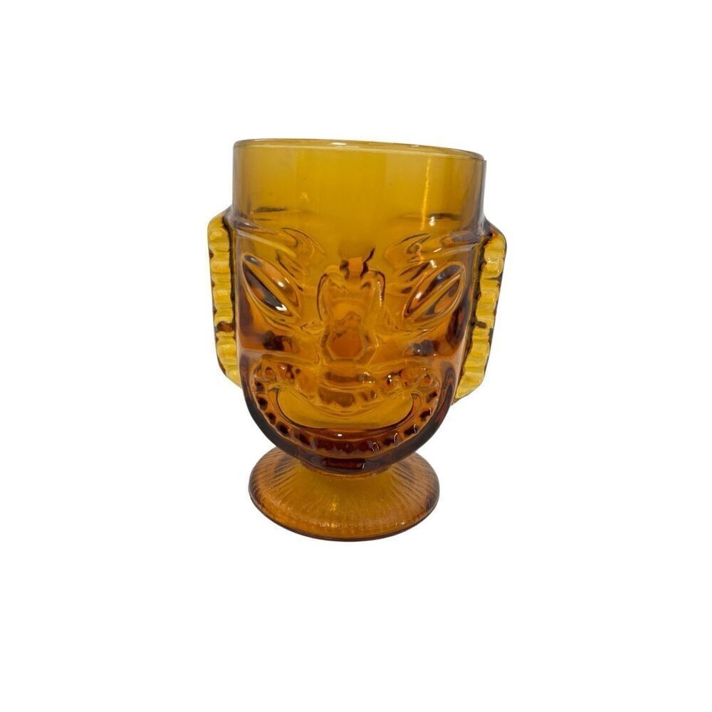 Amber Glass  goblets  Tiki Mug Drinking Glass Cup 6 inches tall  1960’s